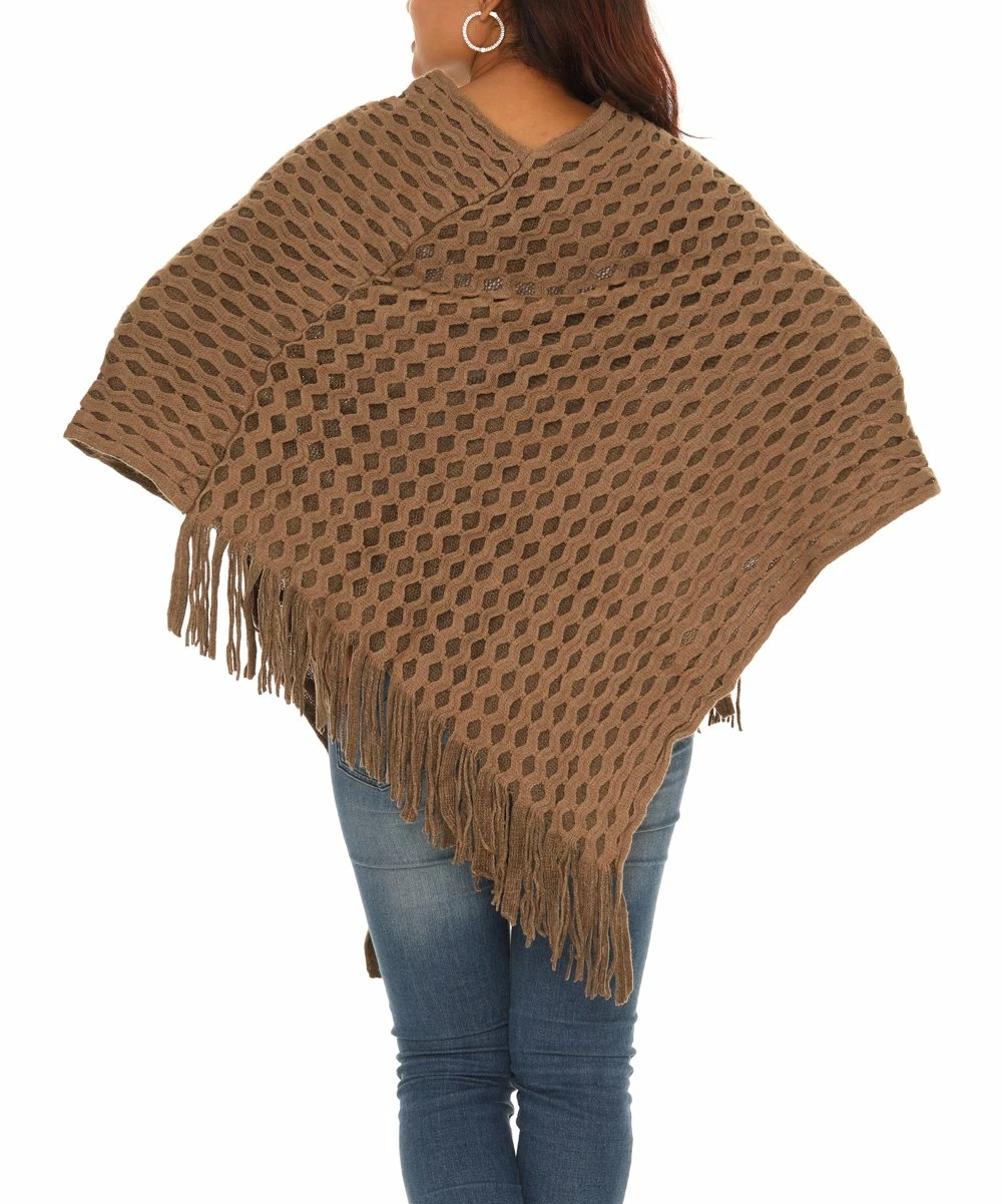 Promo π₯° Shoreline Taupe Waffle-Knit Fringed Poncho - π© Women & Plus π― - Image 3