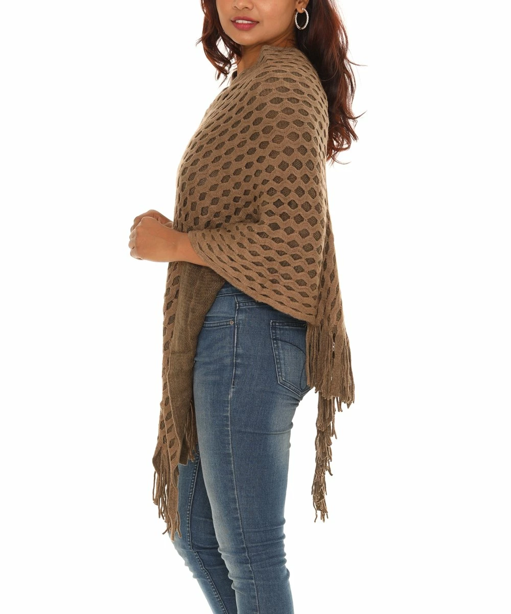 Promo π₯° Shoreline Taupe Waffle-Knit Fringed Poncho - π© Women & Plus π― - Image 4