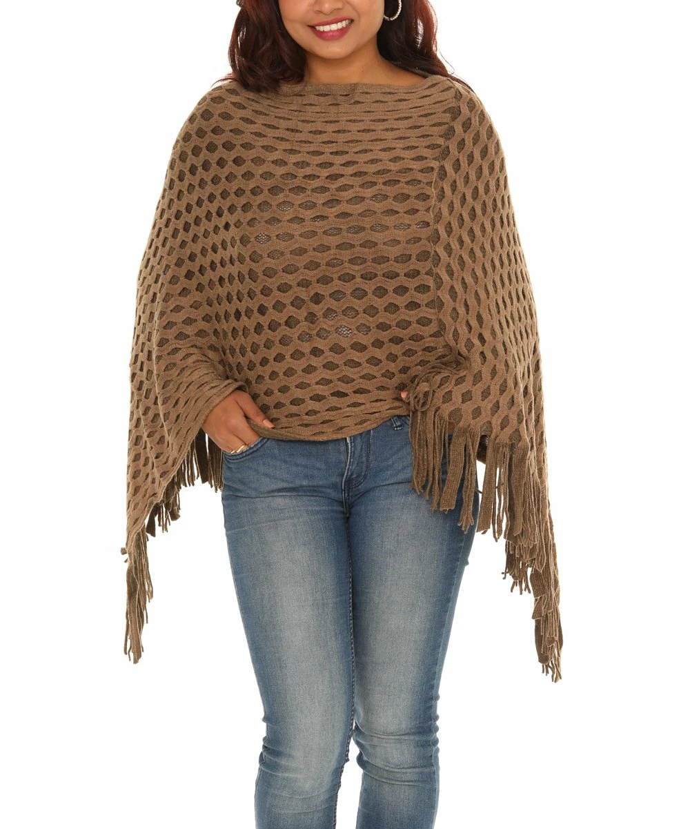 Promo π₯° Shoreline Taupe Waffle-Knit Fringed Poncho - π© Women & Plus π―