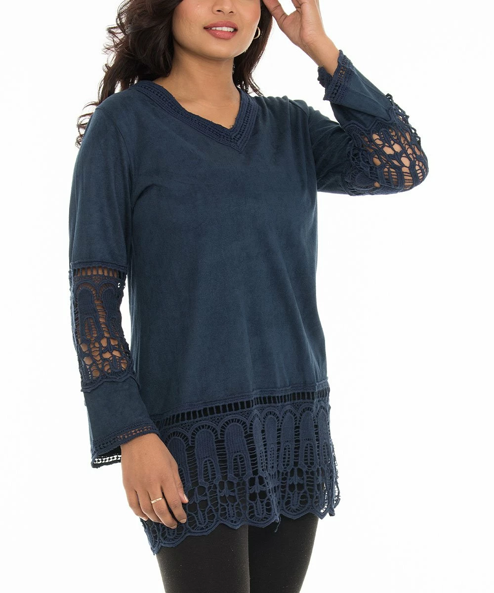 Top 10 π Shoreline Blue Faux Suede V-Neck Tunic with Lace Trim - π© Women & Plus βοΈ - Image 3