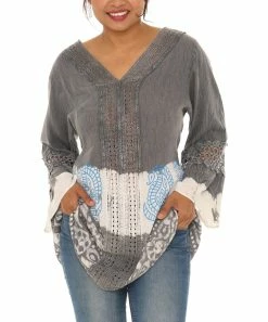 Best deal 🌟 Shoreline Gray & White Embroidered V-Neck Long-Sleeve Tunic - Plus 💯
