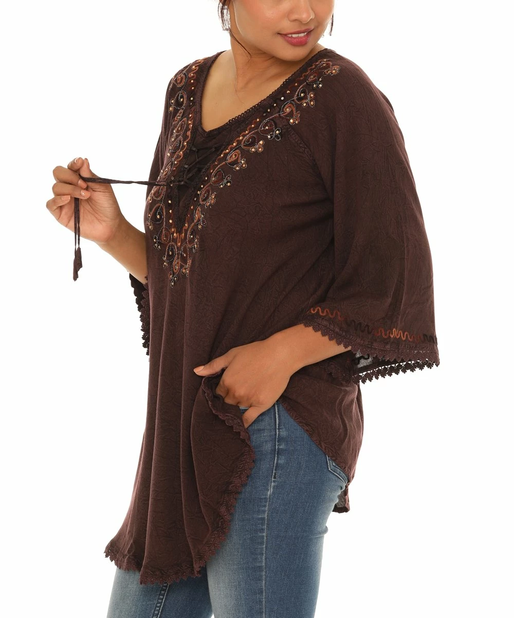 Budget π Shoreline Brown Scoop Neck Lace-Accent Tunic - π© Women & Plus π - Image 2