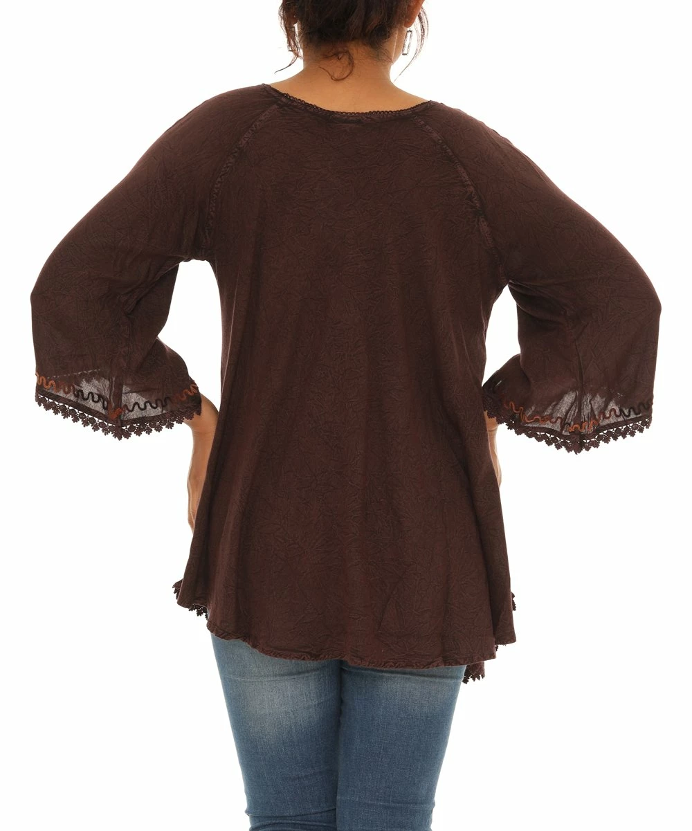 Budget π Shoreline Brown Scoop Neck Lace-Accent Tunic - π© Women & Plus π - Image 4